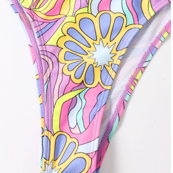 Floral Print Halter Tie Side 2pc Bikini Swimsuit Bathing Suit - Picture 7 of 8